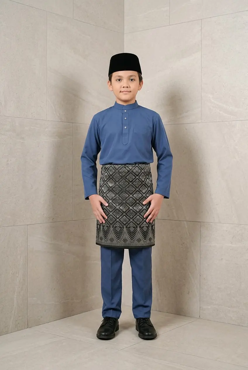 setelan baju melayu teluk belangga anak free bros janggan - denim
